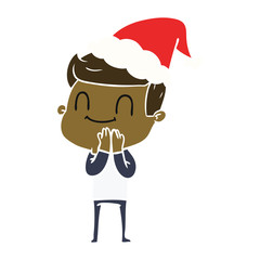 flat color illustration of a friendly man wearing santa hat