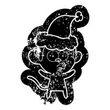 Fototapeta Psy - cartoon distressed icon of a surprised monkey wearing santa hat