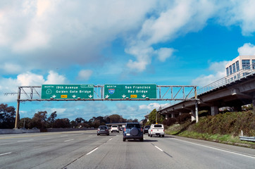 Interstate 280 Daly City, California interchange for the Golden Gate Bridge and the Oakland-San Francisco Bay Bridge.