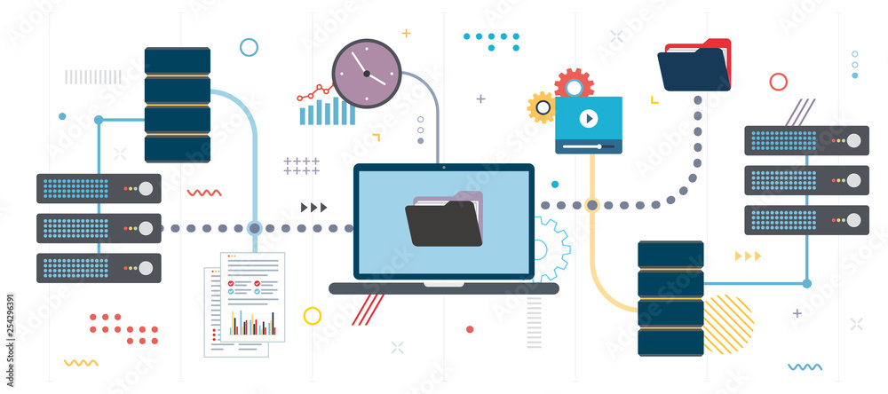 Transfer data network documents and data backup. File sharing, shared ...