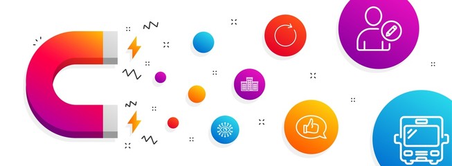 Poster - Magnet attracting. Artificial intelligence, Synchronize and Company icons simple set. Feedback, Edit user and Bus signs. All-seeing eye, Refresh or update. Technology set. Vector