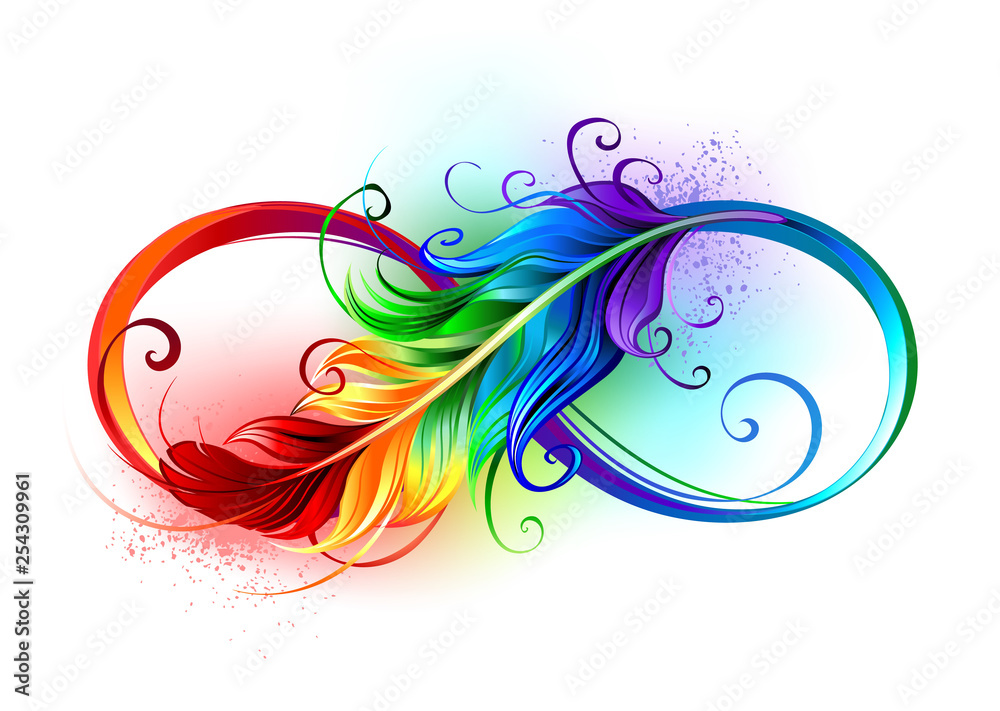 Infinity symbol with rainbow feather - obrazy, fototapety, plakaty 