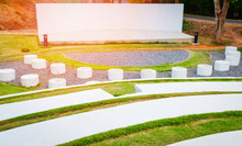 Stage Outdoors / Stage Show With Park Bench Cement And Pathway In The Garden