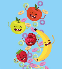 Sticker - happy apples with strawberry and blackberry with cereal