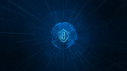 Poster - Shield Icon on Secure Global Network , Cyber Security and Protection of personal data concept. Earth element furnished by Nasa
