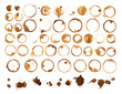 Set of various coffee stains from cups isolated on white background.