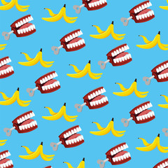 Poster - funny teeth with banana to fools day background