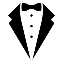 Symbol service dinner jacket bow Tuxedo concept Tux sign Butler gentleman idea Waiter suit icon black color vector illustration flat style image