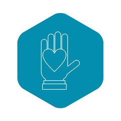 Poster - Hand with heart icon. Outline illustration of hand with heart vector icon for web design