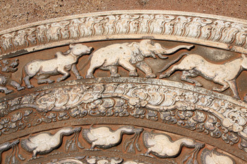 Wall Mural - Detail of ornaments with animals on moonstone, Anuradhapura, Sri Lanka