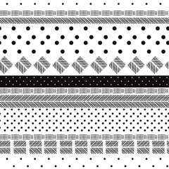 Wall Mural - Monotone black and white  pattern mixed polka dots geometric  and hand drawn line on stripe design for fashion,fabric