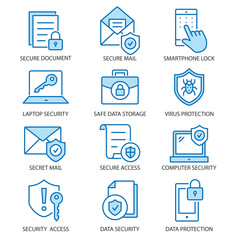 Aufkleber - Data security flat line icon set. Vector illustration. Editable stroke.