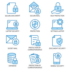 Aufkleber - Data security flat line icon set. Vector illustration. Editable stroke.