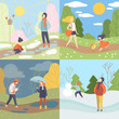 © topvectors - Four Seasons Set, Winter, Spring, Summer and Autumn, People Enjoying Different Weather in Nature Vector Illustration