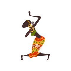 Sticker - Beautiful African Woman Dancing, Aboriginal Dancer in Traditional Ethnic Clothing Vector Illustration