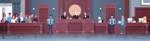 Fotografía law process with judge jury suspect and police officers lawyer or attorney givin