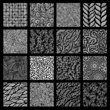 Set Of Sixteen Wavy Curly Seamless Textures. Vector Illustration.
