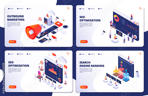 Fotomural Search engine rank, seo optimization vector isometric landing pages
