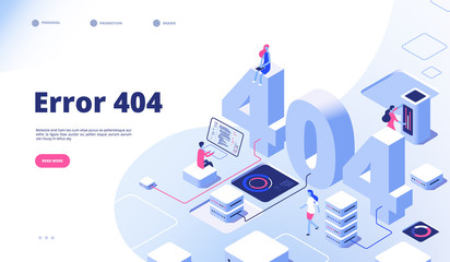 Poster - 404 isometric page. not working error lost not found 404 sign problem landing vector design. illustr