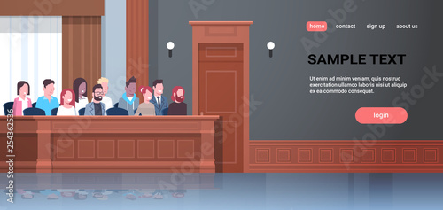 Cuadros en Lienzo men women sitting jury box court trial session mix race people in judging proces