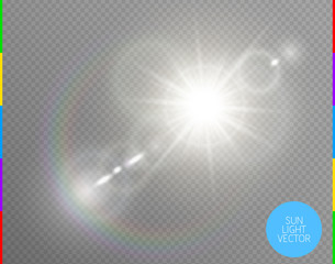 Wall Mural - vector transparent sunlight special lens flare light effect. isolated sun flash rays spotlight. whit
