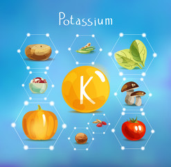 Sticker - Trace element potassium in food. Concept