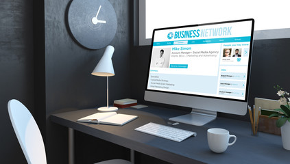 Poster - business network navy desktop mockup