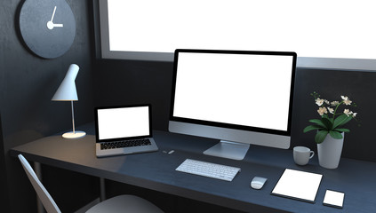 Canvas Print - navy blue responsive devices on desktop