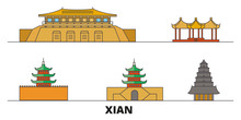 China, Xian  Flat Landmarks Vector Illustration. China, Xian  Line City With Famous Travel Sights, Design Skyline. 