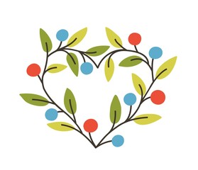 Aufkleber - Heart-shaped frame or border made of branches with berries and leaves