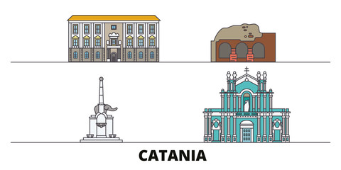 Wall Mural - Italy, Catania flat landmarks vector illustration. Italy, Catania line city with famous travel sights, design skyline. 