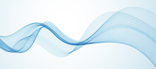 wave line of flowing particles abstract vector background, smooth curvy shape dots fluid array. 3d s