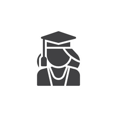 Graduated Lady vector icon. filled flat sign for mobile concept and web design. Woman with graduation hat glyph icon. Faceless people avatar symbol, logo illustration. Pixel perfect vector graphics