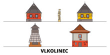 Slovakia, Vlkolinec Flat Landmarks Vector Illustration. Slovakia, Vlkolinec Line City With Famous Travel Sights, Design, Skyline.