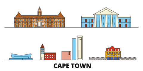 Wall Mural - South Africa, Cape Town flat landmarks vector illustration. South Africa, Cape Town line city with famous travel sights, design skyline. 