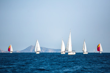 Wall Mural - Sailing yacht boats at the Aegean Sea. Sailboats Regatta.