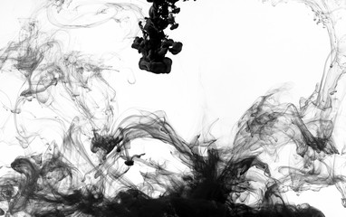 Poster - Black paint swirling in water