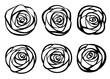 Flat vector elements set of red roses bud. Floral icon set. Different of shapes. Flat vector illustration isolated on white background. Line style icon