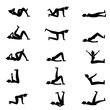 © cvaradinac - Set of young girls doing exercises in the gym. Arms, legs and butt training for women.  Flat vector illustration. Black silhouette.