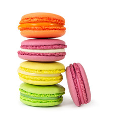 Wall Mural - Stack of colorful french macaroons isolated on white