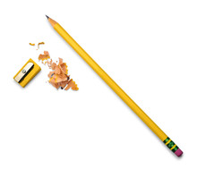 Yellow Pencil, Yellow Pencil Sharpener Isolated On White Background. School Or Office Stationery.