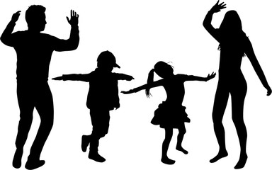 Wall Mural - Happy family. Dancing silhouettes.