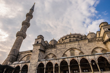 Exterior view of Blue Mosque on a beautiful evening, Istanbul.