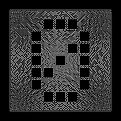 Poster - Number 0 in the maze frame. Digit in the style of the maze. Labyrinth. Illustration isolated on black.