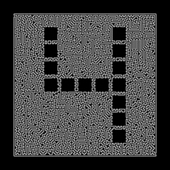 Poster - Number 4 in the maze frame. Digit in the style of the maze. Labyrinth. Illustration isolated on black.