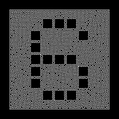 Poster - Number 6 in the maze frame. Digit in the style of the maze. Labyrinth. Illustration isolated on black.