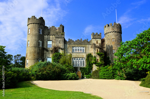 View of the medieval Malahide Castle with green front garden, Dublin County, Ire Canvas Print