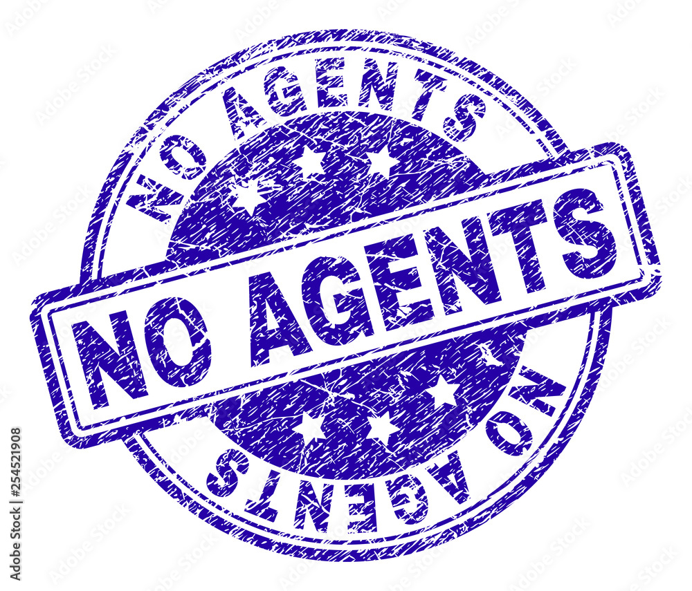 NO AGENTS stamp seal imprint with grunge effect. Designed with rounded ...
