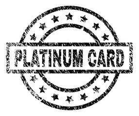 Wall Mural - PLATINUM CARD stamp seal watermark with distress style. Designed with rectangle, circles and stars. Black vector rubber print of PLATINUM CARD caption with corroded texture.