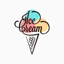 Ice Cream In The Waffle Cone Logo. Ice Cream Cone